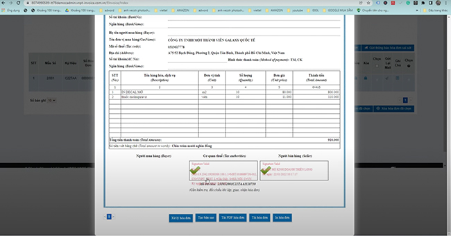 Chọn In hoá đơn để xuất hoá đơn điện tử VNPT