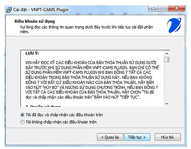 Chọn đồng ý với các điều khoản sử dụng phần mềm